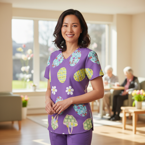 Easter Egg Women’s Scrub Top – V-Neck Medical Tunic Shirt | EU/USA Sizing