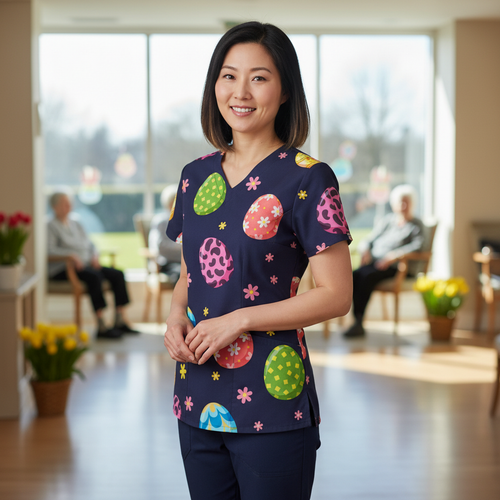 Easter Egg Women’s Scrub Top – V-Neck Medical Tunic Shirt | EU/USA Sizing