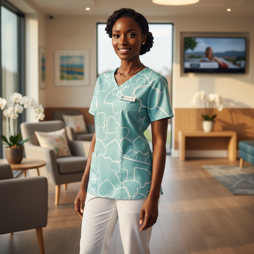 Valentine's Day Heart Print Women’s Scrub Top – V-Neck Medical Tunic Shirt | EU/USA Sizing