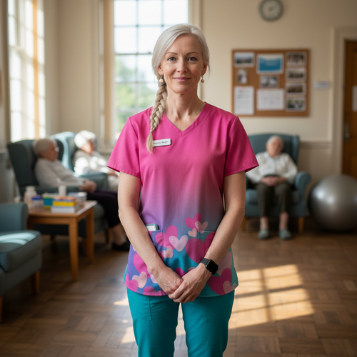 Valentine's Day Heart Print Women’s Scrub Top – V-Neck Medical Tunic Shirt | EU/USA Sizing