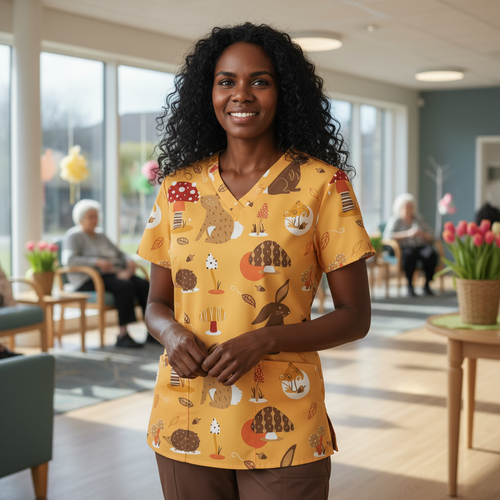 Easter Egg Women’s Scrub Top – V-Neck Medical Tunic Shirt | EU/USA Sizing