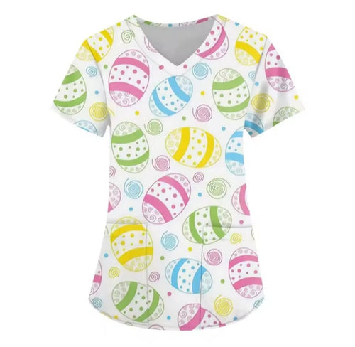 Easter Egg Women’s Scrub Top – V-Neck Medical Tunic Shirt | EU/USA Sizing