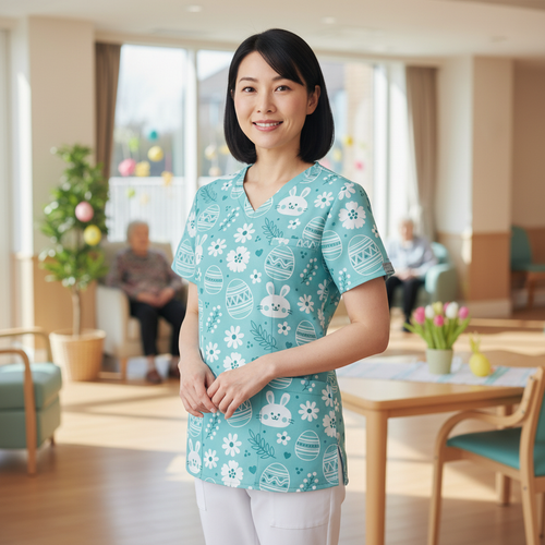 Easter Egg Women’s Scrub Top – V-Neck Medical Tunic Shirt | EU/USA Sizing