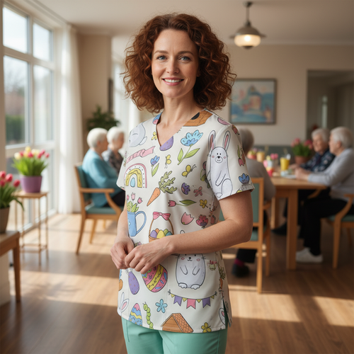 Easter Egg Women’s Scrub Top – V-Neck Medical Tunic Shirt | EU/USA Sizing