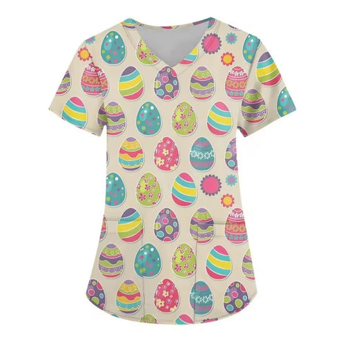 Easter Egg Women’s Scrub Top – V-Neck Medical Tunic Shirt | EU/USA Sizing