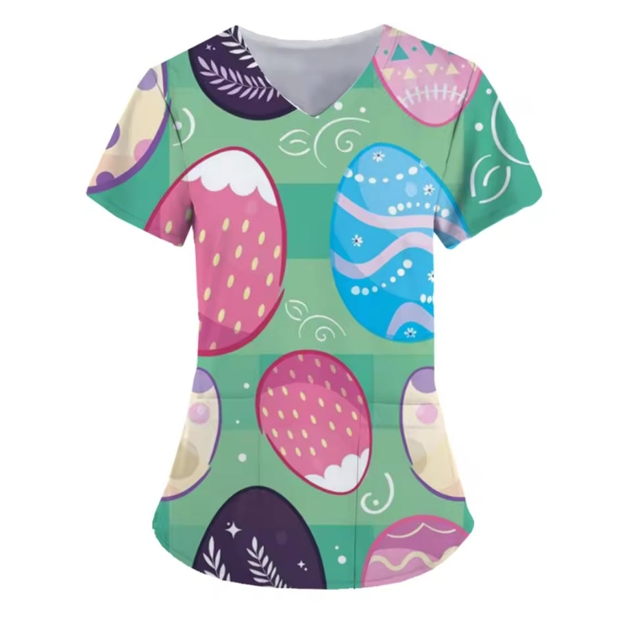 Easter Egg Women’s Scrub Top – V-Neck Medical Tunic Shirt | EU/USA Sizing