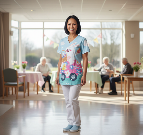 Easter Egg Women’s Scrub Top – V-Neck Medical Tunic Shirt | EU/USA Sizing