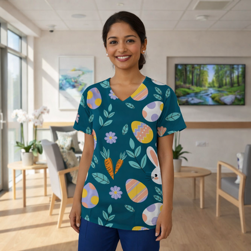Easter Egg Women’s Scrub Top – V-Neck Medical Tunic Shirt | EU/USA Sizing