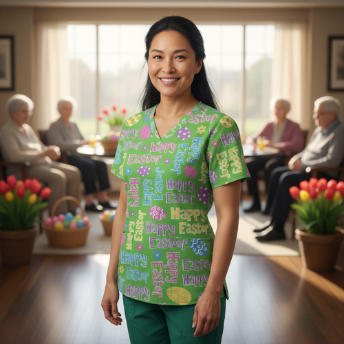 Easter Egg Women’s Scrub Top – V-Neck Medical Tunic Shirt | EU/USA Sizing