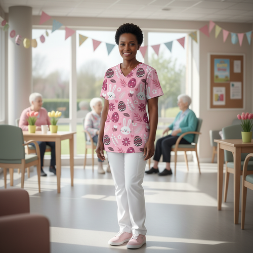 Easter Egg Women’s Scrub Top – V-Neck Medical Tunic Shirt | EU/USA Sizing