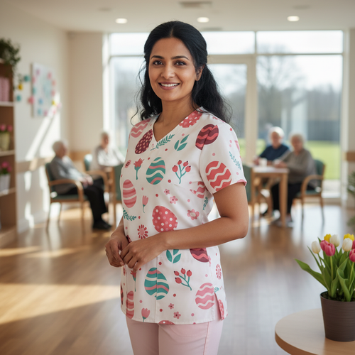 Easter Egg Women’s Scrub Top – V-Neck Medical Tunic Shirt | EU/USA Sizing